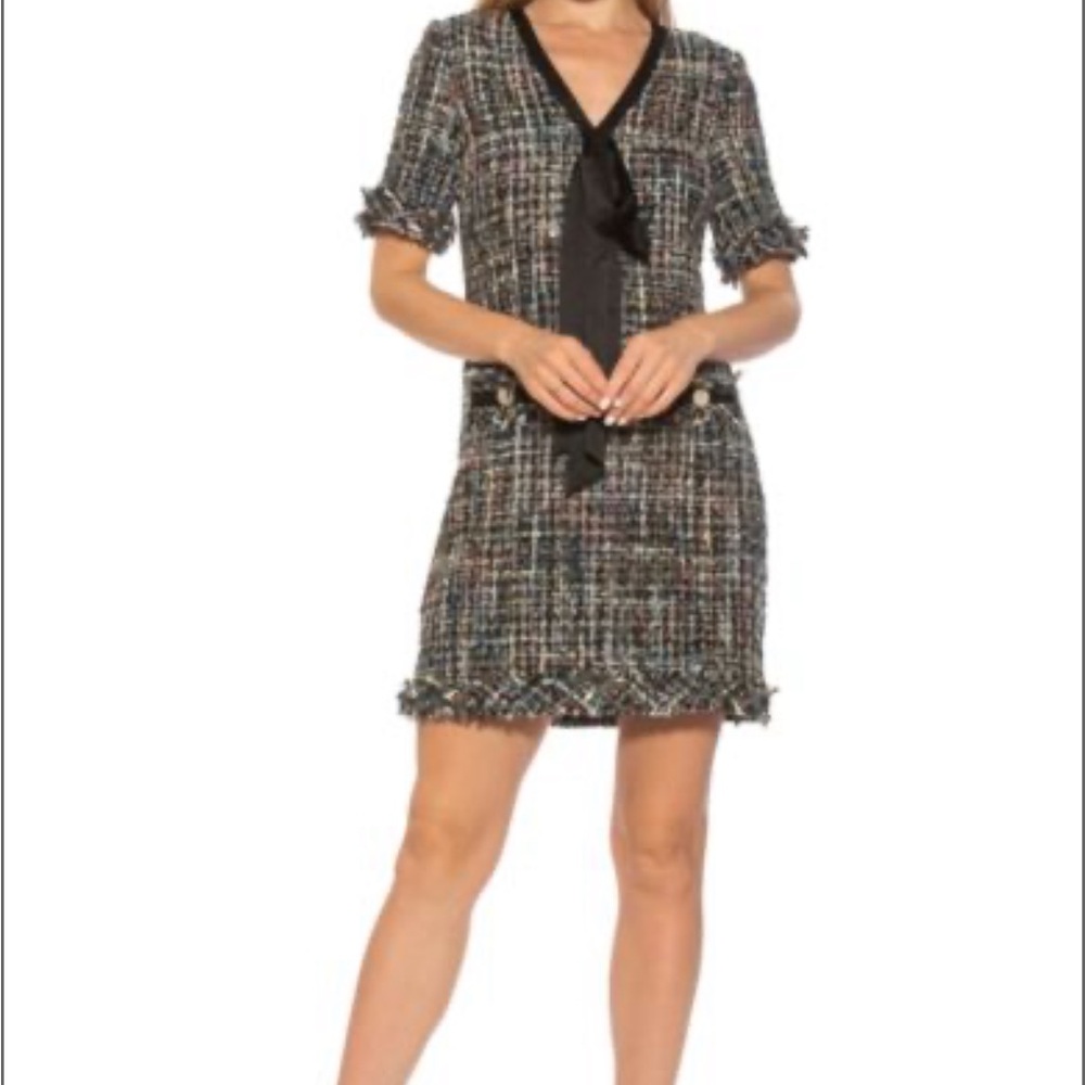 Alexia Admor Tie Neck Tweed Dress